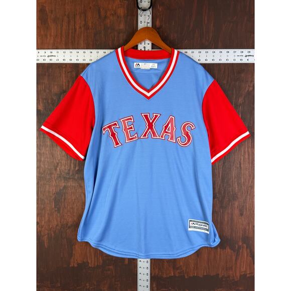 Texas Rangers MLB Majestic Coolbase Players Weekend Stitch Jersey Mens Large EUC - Picture 2 of 10